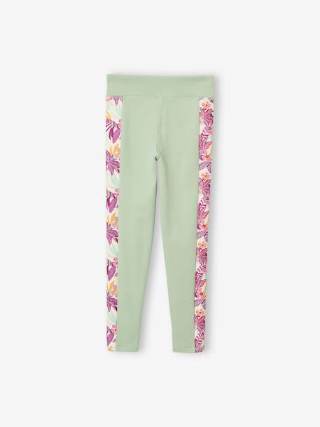 Sports Leggings with Printed Side Panels for Girls sage green - vertbaudet enfant 