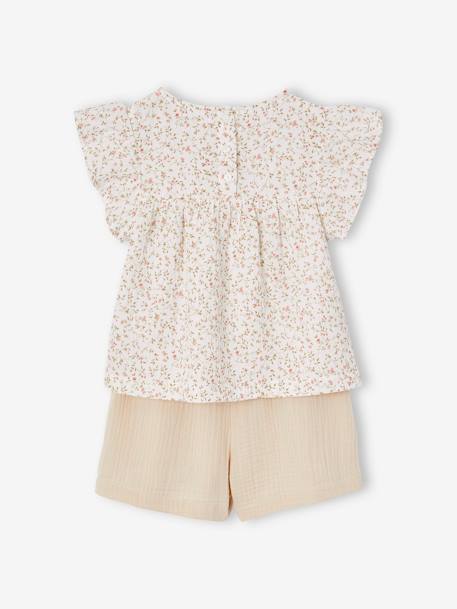 Ensemble cérémonie blouse et short en gaze de coton fille blanc - vertbaudet enfant 