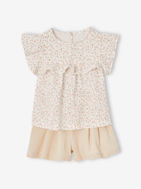 Ensemble cérémonie blouse et short en gaze de coton fille blanc - vertbaudet enfant 