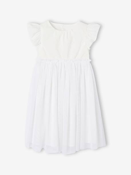 Dual Fabric Occasion Wear Dress in Broderie Anglaise & Tulle, for Girls white - vertbaudet enfant 