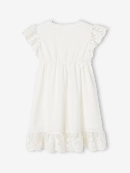 Crossover Occasion Wear Dress, Embroidered Tulle Details, for Girls white - vertbaudet enfant 