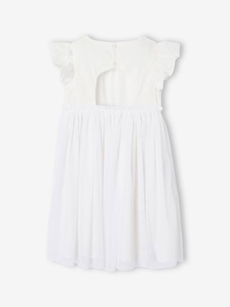 Dual Fabric Occasion Wear Dress in Broderie Anglaise & Tulle, for Girls white - vertbaudet enfant 