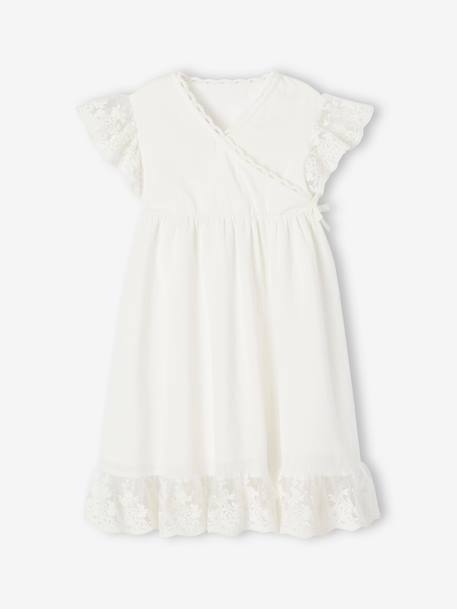 Crossover Occasion Wear Dress, Embroidered Tulle Details, for Girls white - vertbaudet enfant 