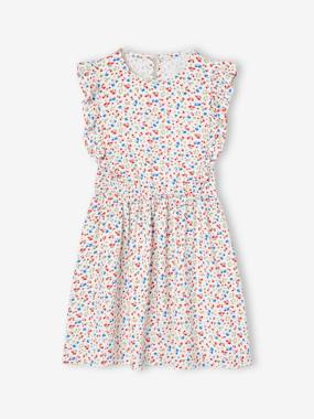 -Robe fille en seersucker manches volantées