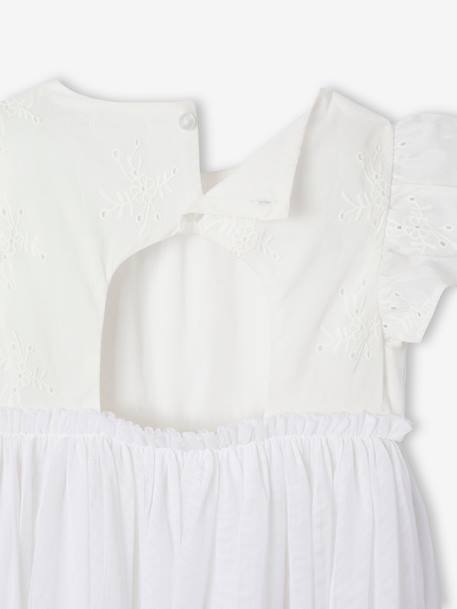 Dual Fabric Occasion Wear Dress in Broderie Anglaise & Tulle, for Girls white - vertbaudet enfant 