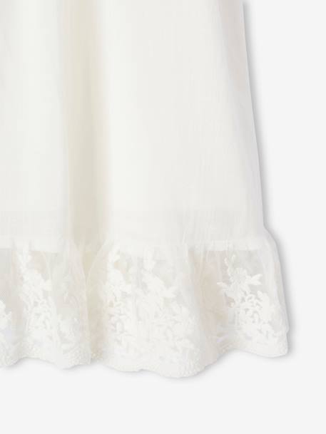 Crossover Occasion Wear Dress, Embroidered Tulle Details, for Girls white - vertbaudet enfant 