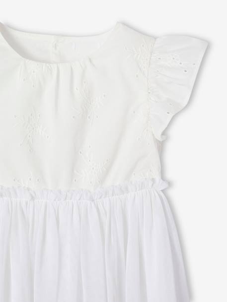 Dual Fabric Occasion Wear Dress in Broderie Anglaise & Tulle, for Girls white - vertbaudet enfant 