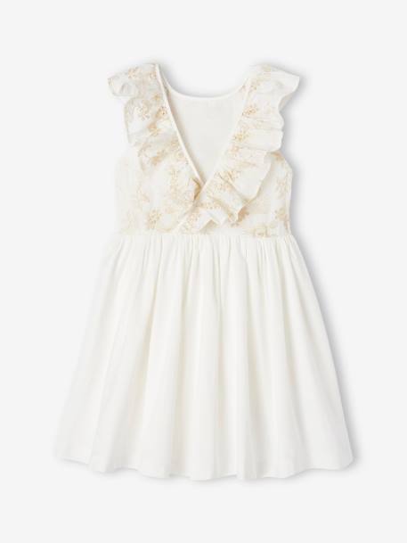 Occasion Wear Dress with Embroidered Iridescent Flowers, for Girls white - vertbaudet enfant 