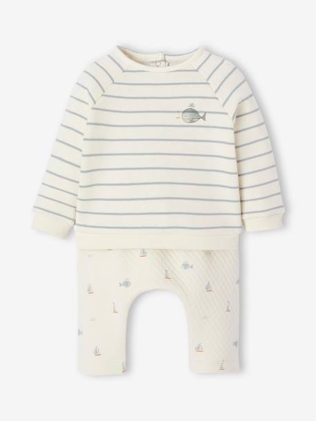 Ensemble bébé sweat et pantalon BEIGE CLAIR RAYE+rose pâle - vertbaudet enfant 