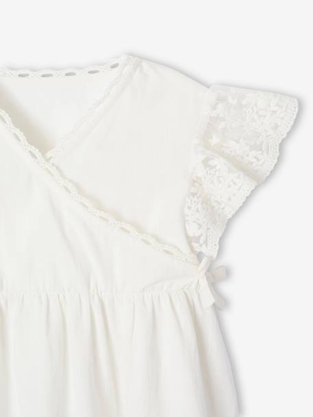 Crossover Occasion Wear Dress, Embroidered Tulle Details, for Girls white - vertbaudet enfant 