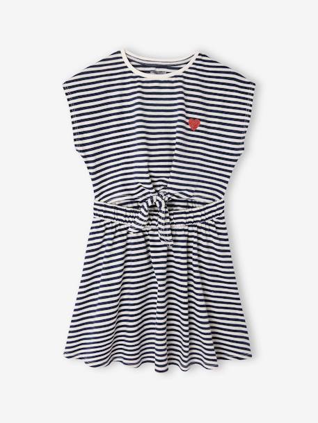 2-in-1 effect dress for girls ecru+navy blue+printed white+vanilla - vertbaudet enfant 