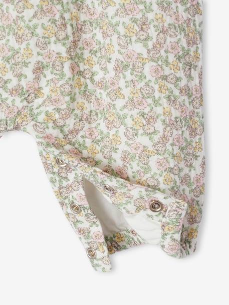 Combinaison bébé naissance en gaze de coton beige+blanc+écru+tilleul imprimé - vertbaudet enfant 