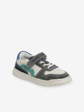 -Basket enfant garçon cuir à scratchs et lacets élastiqués