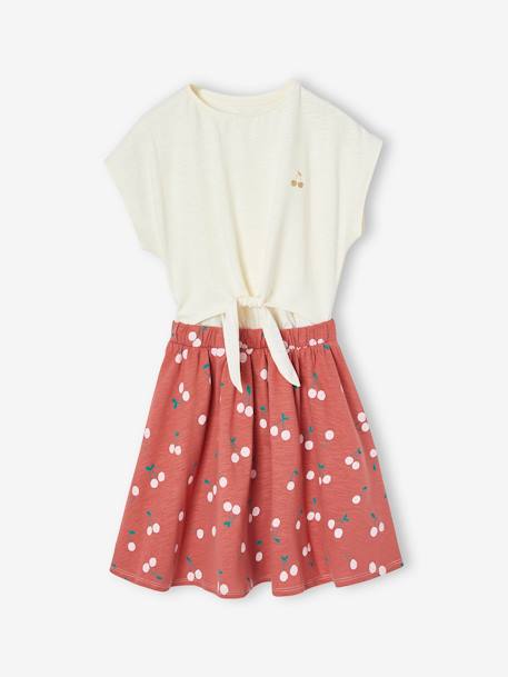 2-in-1 effect dress for girls ecru+navy blue+printed white+vanilla - vertbaudet enfant 
