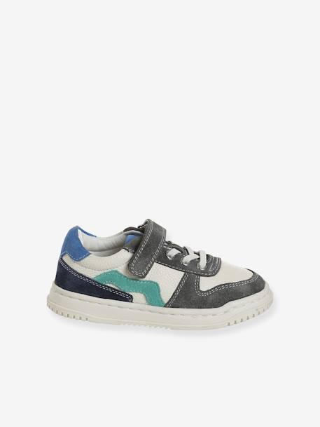 Basket enfant garçon cuir à scratchs et lacets élastiqués lot blanc+lot vert - vertbaudet enfant 