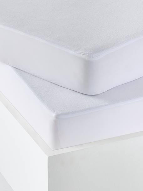 Pack of 2 waterproof mattress protectors in sponge towelling can be boiled white - vertbaudet enfant 
