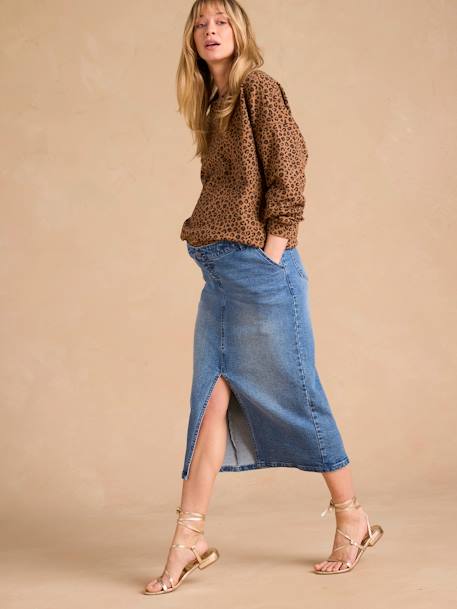 Long Skirt with Slit in the Front, for Maternity by ENVIE DE FRAISE medium blue - vertbaudet enfant 