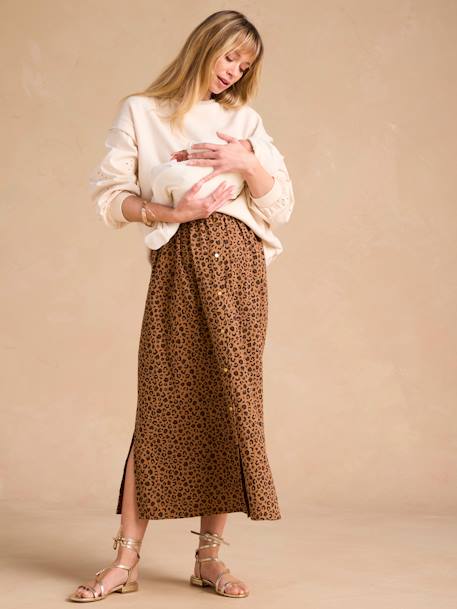 Long Skirt in Cotton Gauze for Maternity, ENVIE DE FRAISE beige+green - vertbaudet enfant 