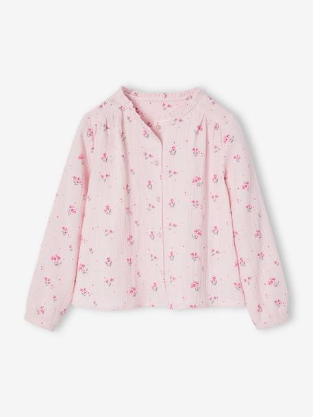 Chemise file gaze de coton imprimée personnalisable blanc imprimé+écru+rose pâle - vertbaudet enfant 