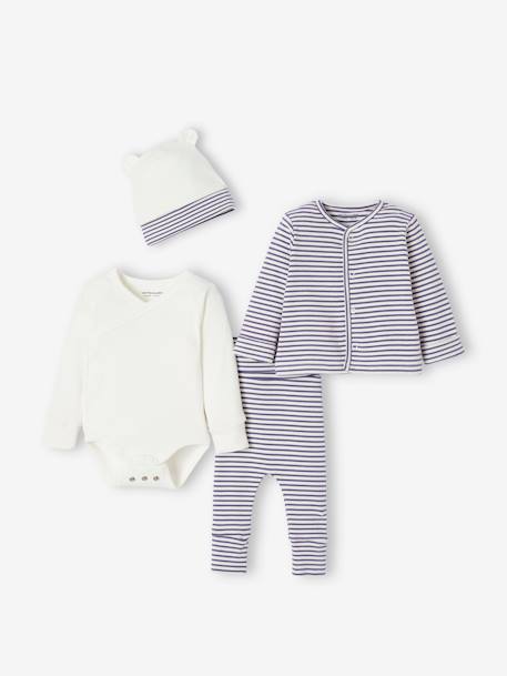 Ensemble bébé évolutif mixte body + legging + cardigan + bonnet bleu - vertbaudet enfant 