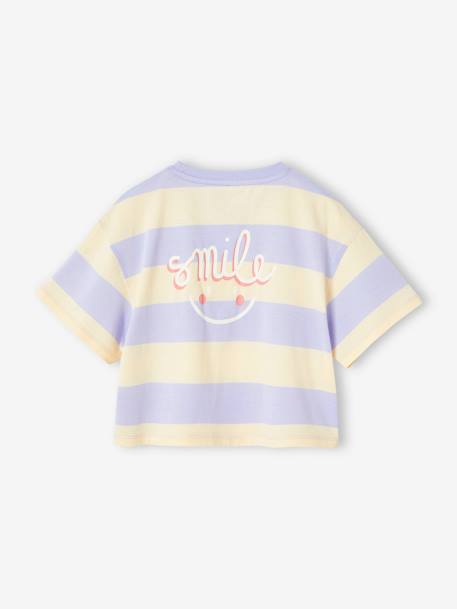 T-shirt fille cropped manches courtes beige+écru+rayé violet+rose poudré - vertbaudet enfant 