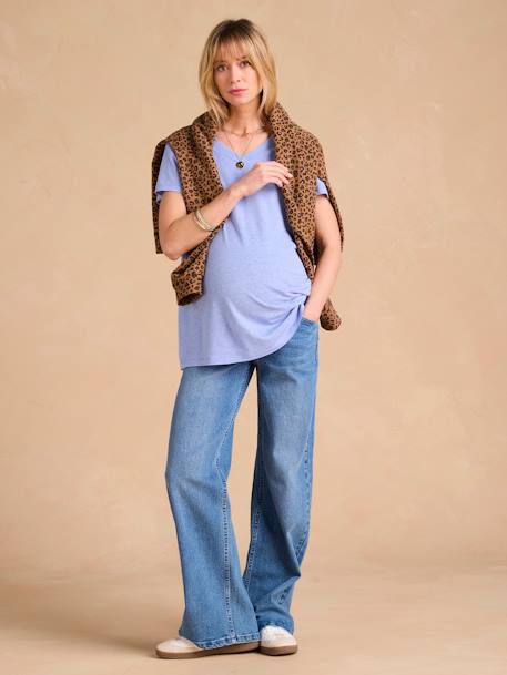 Tee-shirt grossesse col V lin bleu azur+bronze - vertbaudet enfant 