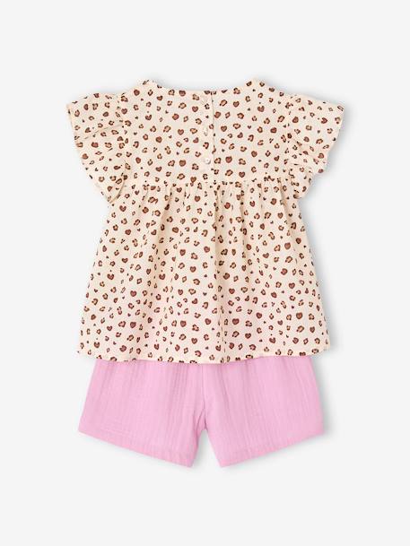 Ensemble fille blouse short en gaze de coton jaune pastel+lilas+vanille - vertbaudet enfant 