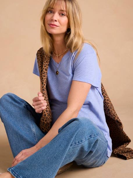 Linen T-Shirt for Maternity, V-Neck, by ENVIE DE FRAISE azure+bronze - vertbaudet enfant 