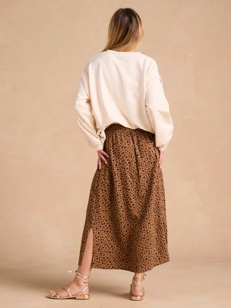Long Skirt in Cotton Gauze for Maternity, ENVIE DE FRAISE beige+green - vertbaudet enfant 
