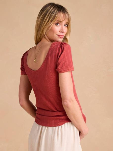 T-Shirt for Maternity, Low Neckline at the Back, in Wide Knit, by ENVIE DE FRAISE ecru+khaki+terracotta - vertbaudet enfant 