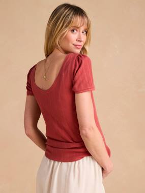 Vêtements de grossesse-T-shirt, débardeur-Tee-shirt de grossesse décolleté dos maille désaiguillée