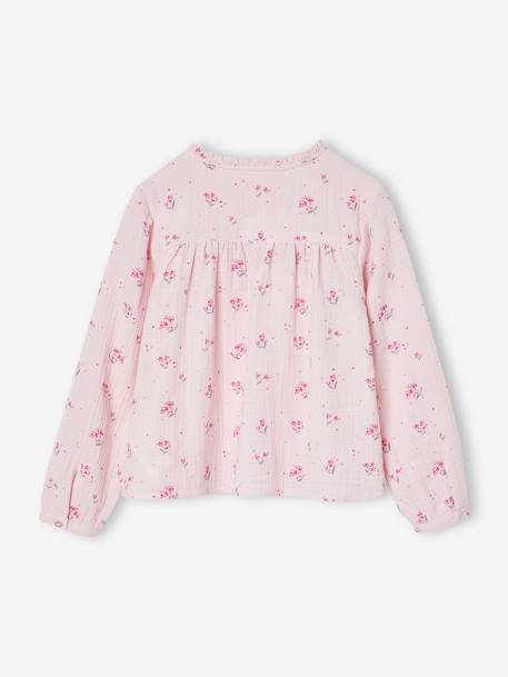 Chemise file gaze de coton imprimée personnalisable blanc imprimé+écru+rose pâle - vertbaudet enfant 