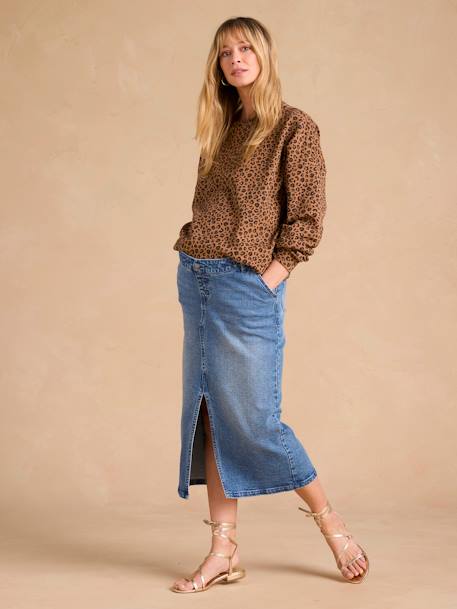 Long Skirt with Slit in the Front, for Maternity by ENVIE DE FRAISE medium blue - vertbaudet enfant 