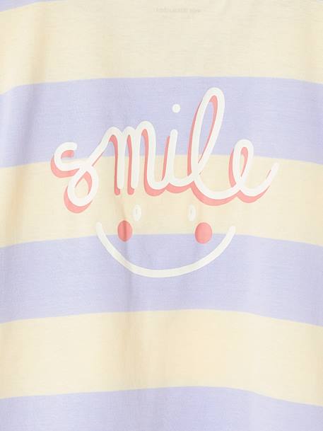Cropped short-sleeved T-shirt for girls beige+ecru+rosy+striped violet - vertbaudet enfant 