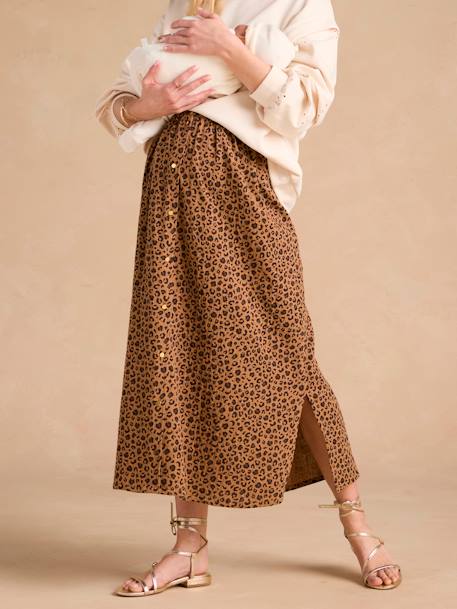 Long Skirt in Cotton Gauze for Maternity, ENVIE DE FRAISE beige+green - vertbaudet enfant 