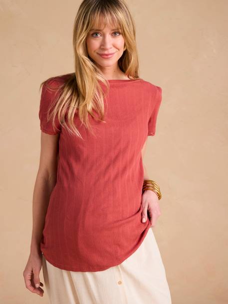 T-Shirt for Maternity, Low Neckline at the Back, in Wide Knit, by ENVIE DE FRAISE ecru+khaki+terracotta - vertbaudet enfant 