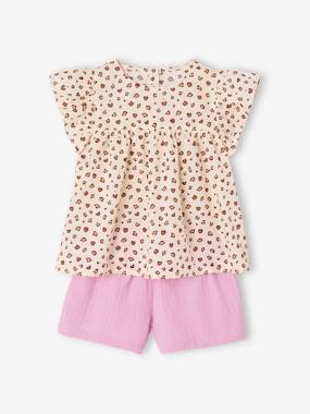 -Ensemble fille blouse short en gaze de coton