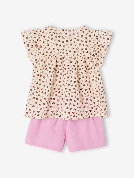 Ensemble fille blouse short en gaze de coton jaune pastel+lilas+vanille - vertbaudet enfant 