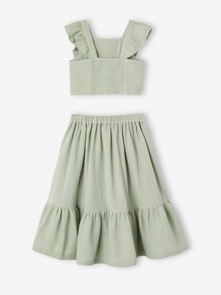 Occasion Wear Blouse & Frilled Skirt Combo blush+sage green - vertbaudet enfant 