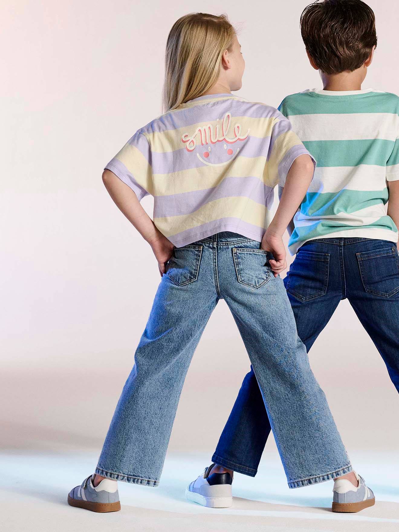 Jean Large MorphologiK Pour Fille - Taille Haute, Tour De Hanches Fin, Coupe Ajustable Avec élastique Et Boutons