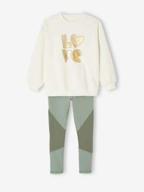 -Ensemble sport fille sweat motif doré + legging 