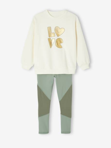 Gold-motif sweat top and leggings set for girls sage green - vertbaudet enfant 