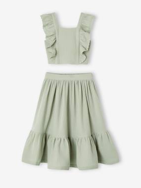 -Ensemble fille cérémonie blouse jupe à volant 