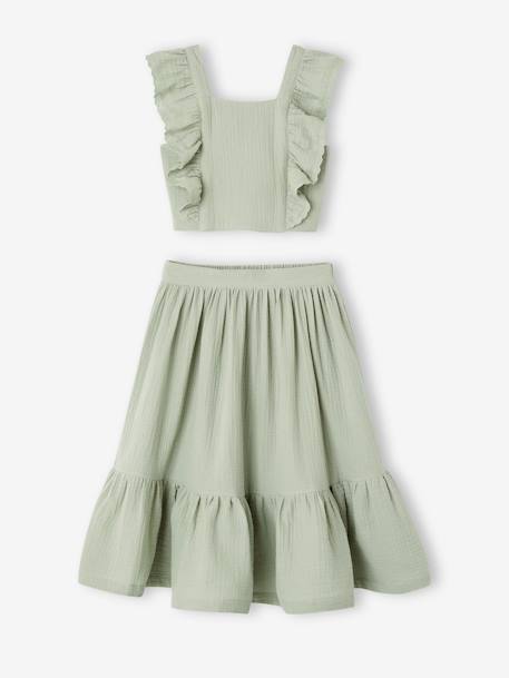 Occasion Wear Blouse & Frilled Skirt Combo blush+sage green - vertbaudet enfant 