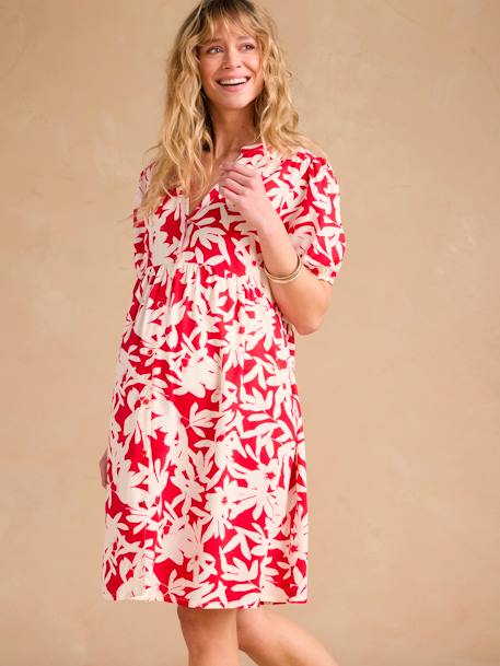 Robe courte de grossesse motifs fleurs kaki+rouge - vertbaudet enfant 