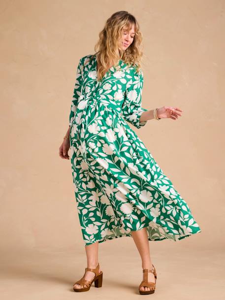 Long Floral Print Dress for Maternity & Nursing by ENVIE DE FRAISE green - vertbaudet enfant 