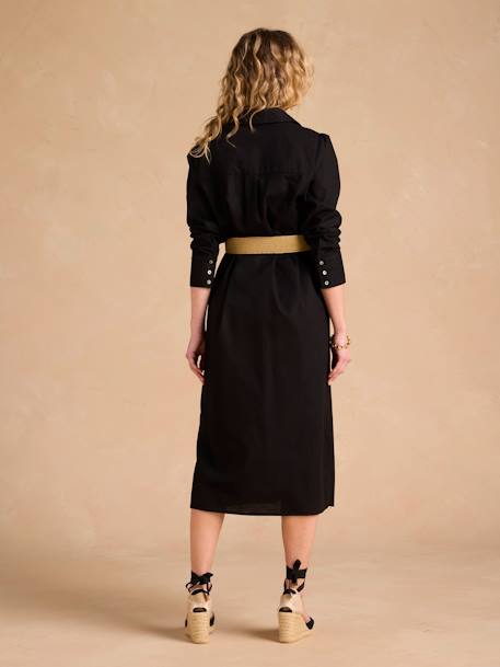 Long Linen-Effect Cotton Shirt Dress For Pregnancy & Nursing, ENVIE DE FRAISE black+striped blue - vertbaudet enfant 