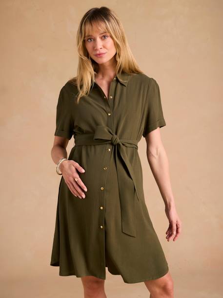 Maternity & Nursing Shirt Dress, ENVIE DE FRAISE khaki - vertbaudet enfant 
