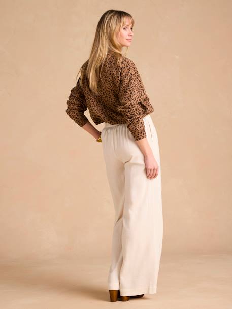 Wide-Leg Trousers in Lightweight Linen Blend for Maternity by ENVIE DE FRAISE beige - vertbaudet enfant 