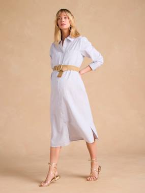 Robe chemise longue en lin mélangé grossesse et allaitement coton effet lin - vertbaudet enfant Robe chemise longue en lin mélangé grossesse et allaitement coton effet lin - vertbaudet enfant